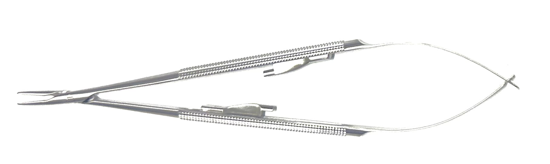 Jacobson Micro Needle Holder, round handle, with ratchet, straight Dusted jaws, regular box lock, 7-1/4"