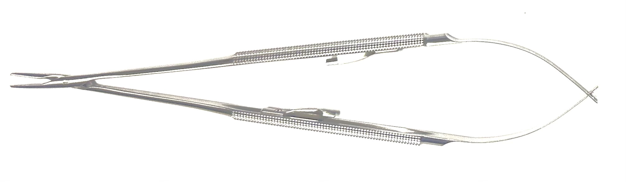 Jacobson Micro Needle Holder, round handle, with ratchet, straight Dusted jaws, streamline box lock, 8-1/4"