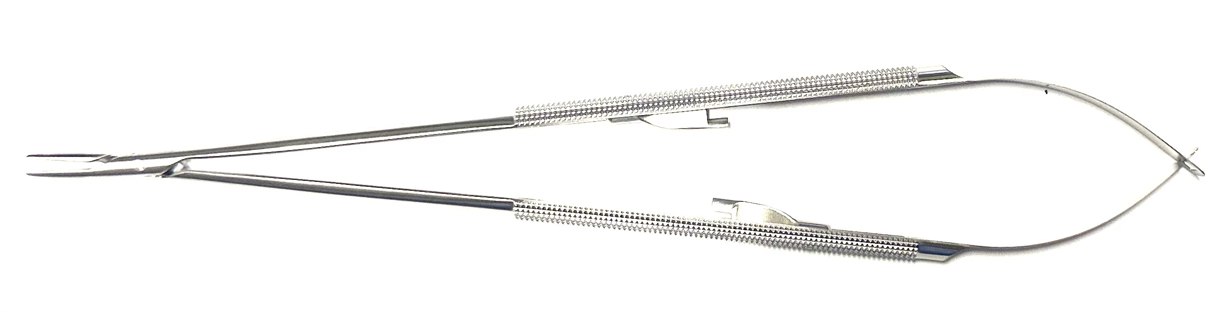 Jacobson Micro Needle Holder, round handle, with ratchet, curved Dusted jaws, regular box lock, 9"