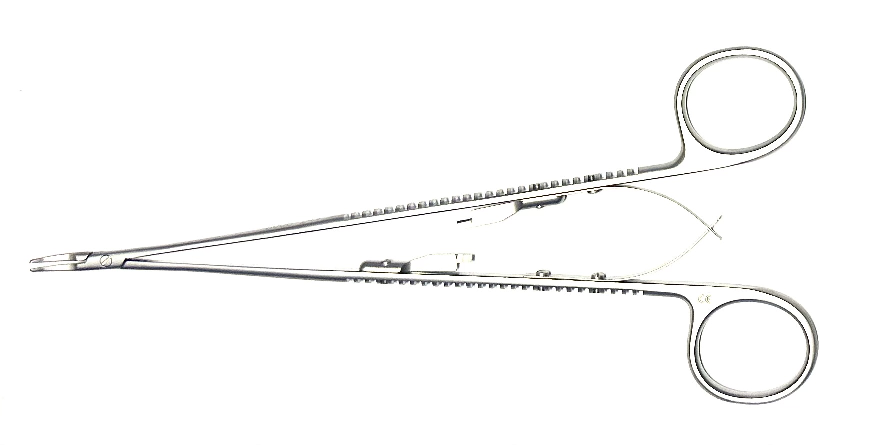 Fell Needle Holder, 2 MM carbon-inlay jaws, gold ring handle, 8-1/2"