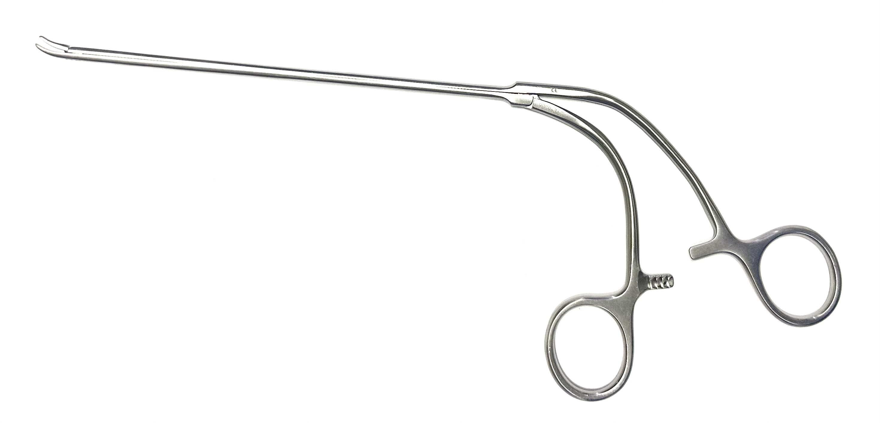 Endoscopic Fine Needle Holder shanks curved sideways, (5MM) with ratchet, Dusted jaws curved sideways, ring handle, 11-1/2"