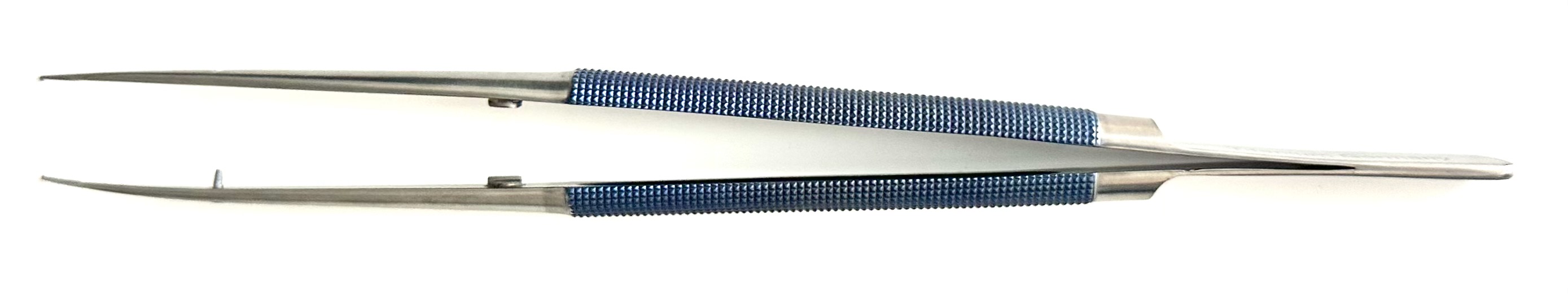 Micro Forceps, round handle, 1 x 2 micro teeth, CURVED 0.5 MM Dusted platform tips, 8 1/4"