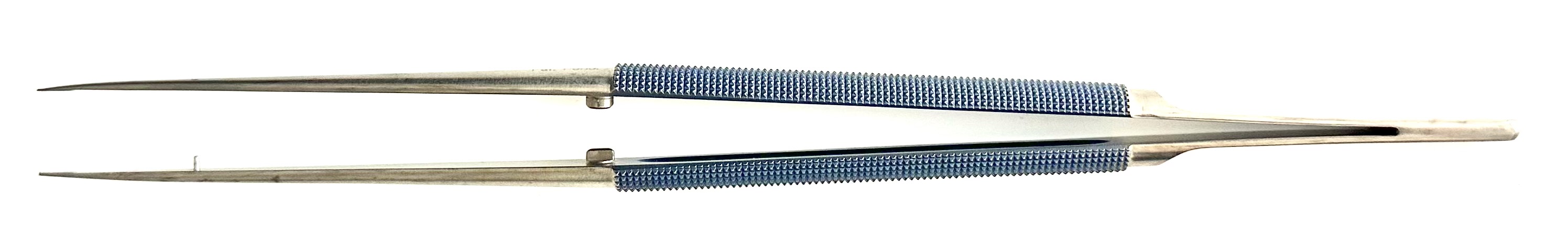 Micro Forceps, round handle, 1 x 2 micro teeth, straight 0.5 MM Dusted platform tips, 9"