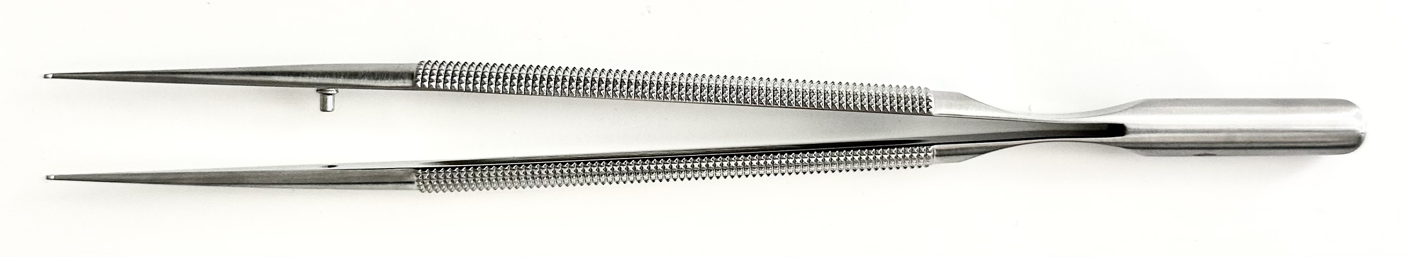 Dennis Micro Forceps, round handle, 1 MM straight Dusted ring tips, 7-1/4"