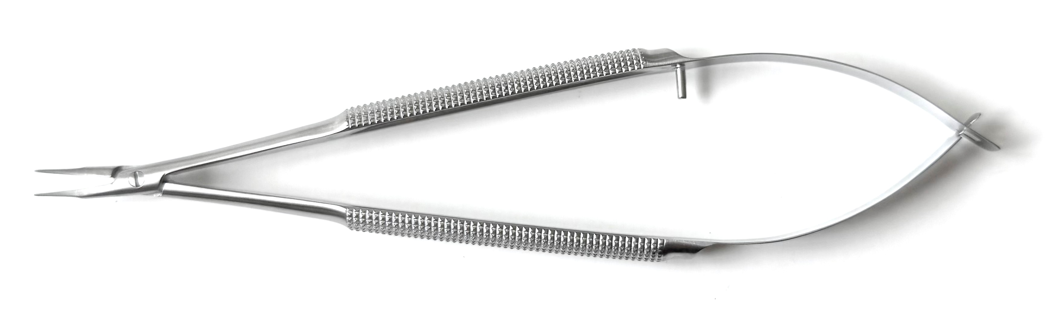 NEEDLE HOLDER 15CM LONG, ROUND HANDLE 8MM DIAMETER, CURVED TIP 0.4MM DIAMETER, WITHOUT LOCK