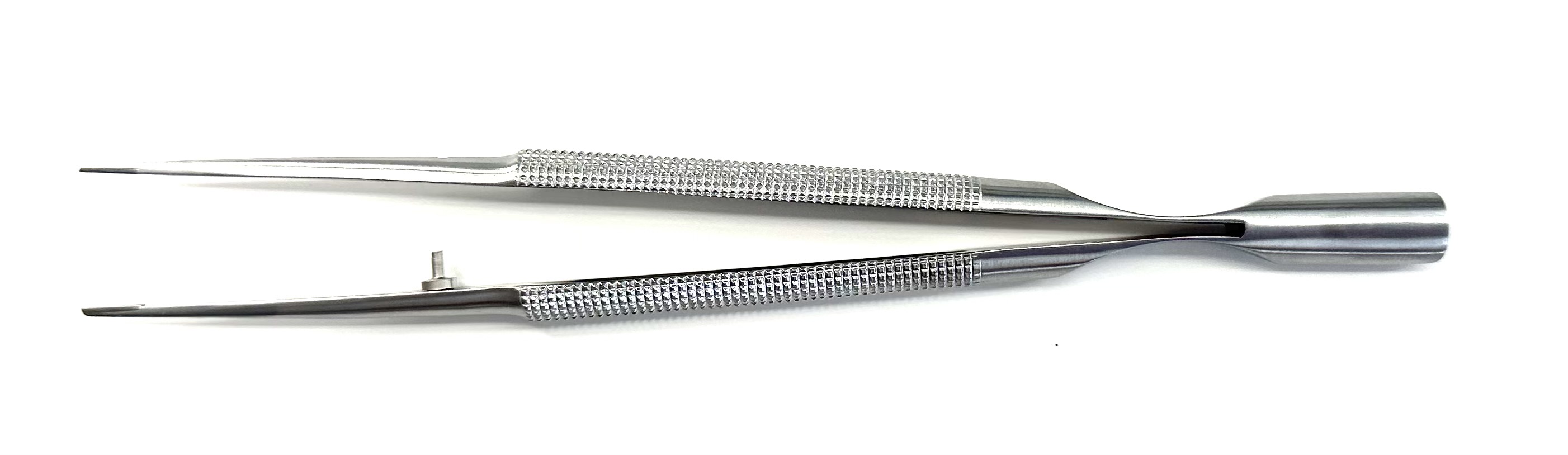 Satellight Forceps 15cm, Counter Balanced Round Handle 8mm diameter, Straight tip 0.3mm diameter Tungsten Carbide