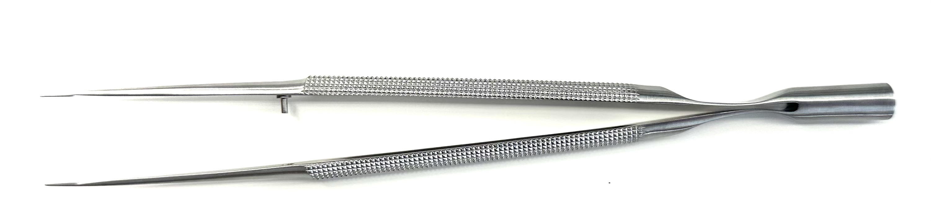 Satellight Forceps Counter Balanced SuperFine 15cm Round Handle 8mm diameter, Str with platform 0.1mm tip diameter