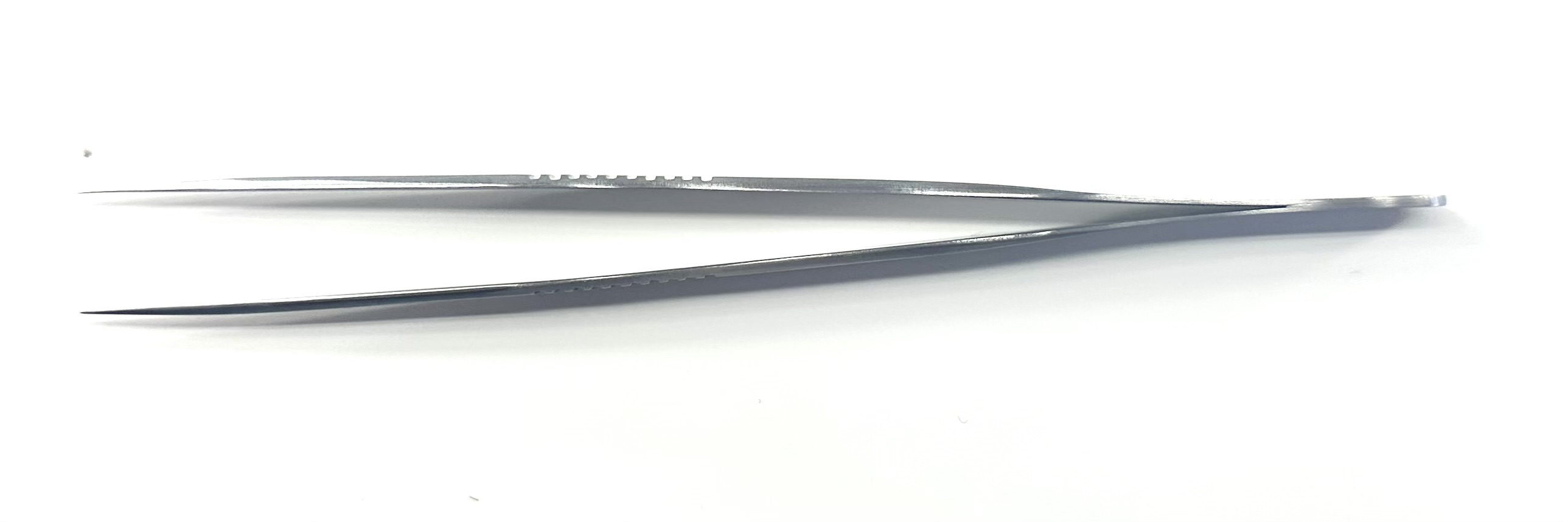 Forceps, 13.5cm long, Flat Handle 7mm Wide, Straight Tip 0.3mm diameter