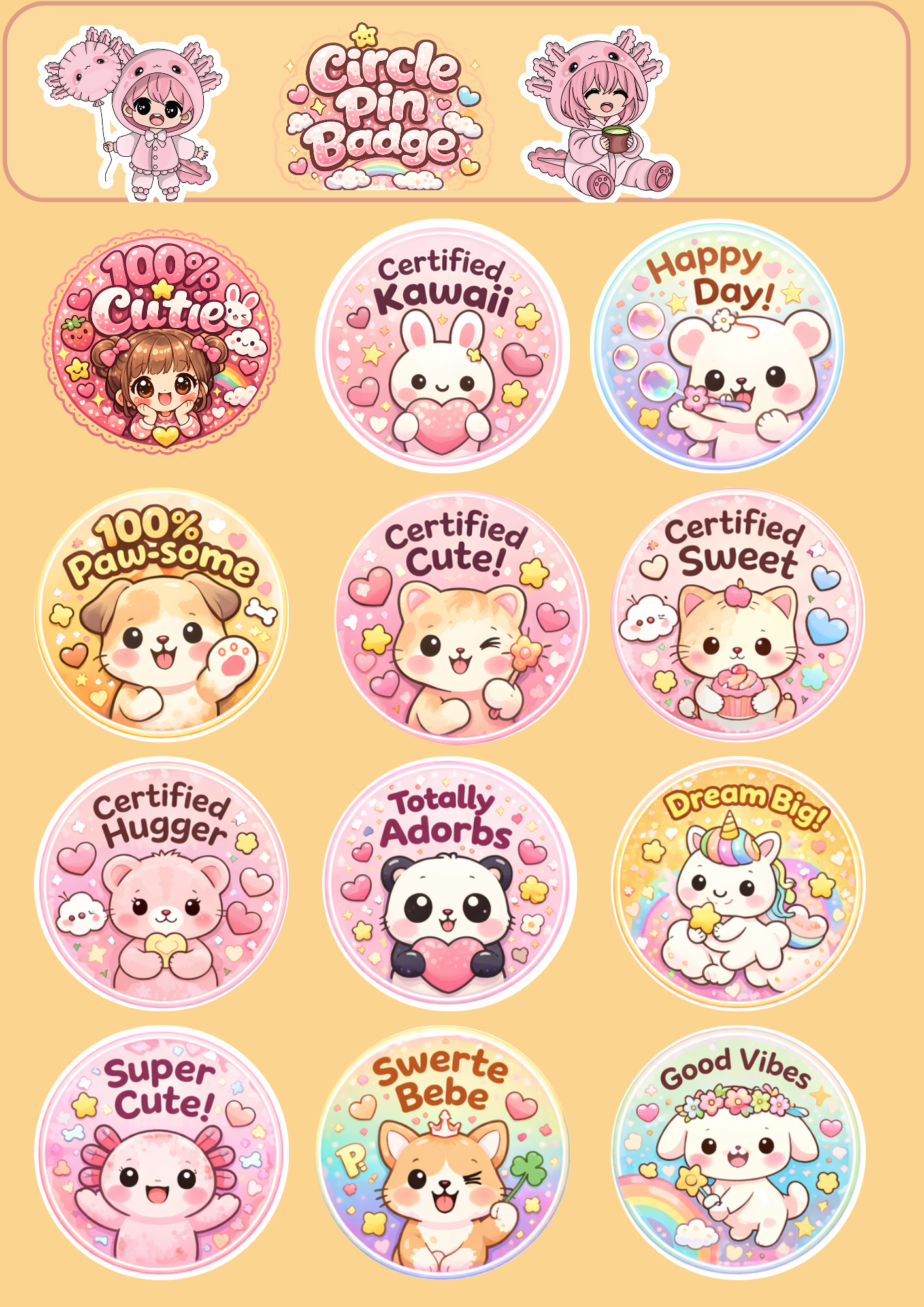 58mm Circle Cute Badge