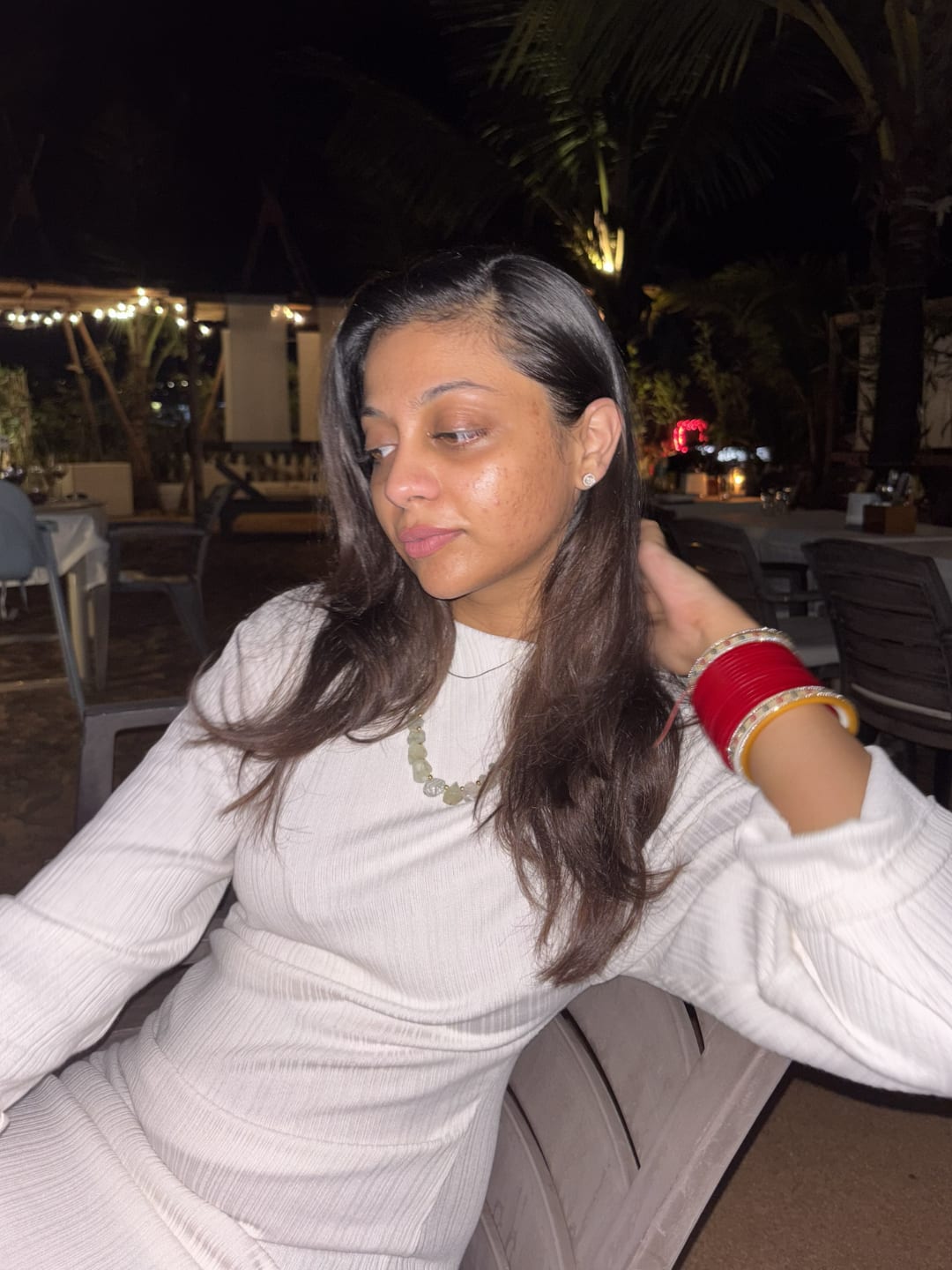 Customer wearing Burial Standard jewellery