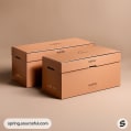 Two large brown boxes on a beige surface.