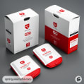 Red and white first aid containers with carrying boxes.