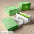 Green and white boxes with solar logo, showcasing compact packaging.