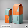 Tall orange and teal boxes with geometric pattern