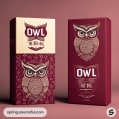 Maroon packaging with ornate owl design, labeled 'Owl'.