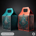 Two decorative boxes in teal and silver with lift handles and ornate detailing.