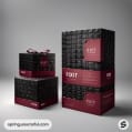 Black and burgundy fixit boxes with quilt-like textures.