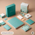 Teal packaging with green floral accents and booklets.