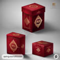 Red cylindrical and rectangular boxes with gold accents.