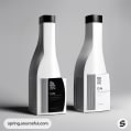 Unique black and white bottles with geometrical design on gray background.