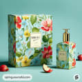 Colorful floral patterned pump bottle and matching box