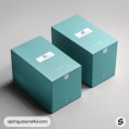 Pair of teal boxes with clean, minimalist design and text labels.