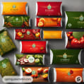 Assorted vegetable-themed pillow packs in various colors and designs.