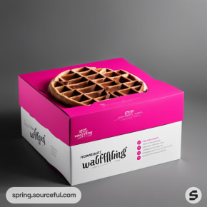 Pink and white waffle box with waffle design on top.