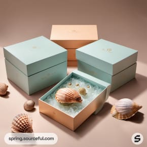 Set of sea-themed boxes with embedded shell decorations.