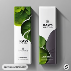 Two shampoo boxes with green leaf designs and elegant typography.