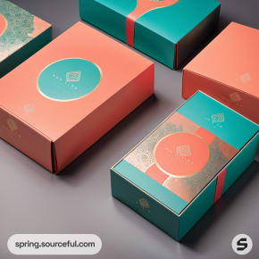 Colorful boxes with circular and geometric designs.