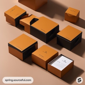 Orange and black open boxes with stylish interior.