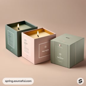 Candles in stylish boxes with simple designs.