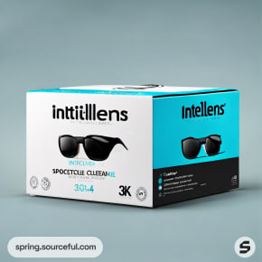 Box for sunglasses with teal and white design.