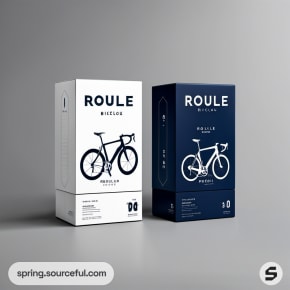 Two bicycle-themed boxes, one white with black bike design and one navy.