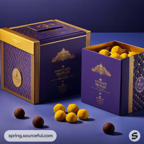 Luxury chocolate truffle boxes in purple and gold