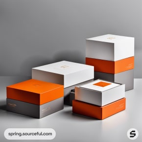 Stacked white and orange boxes with minimalist design.