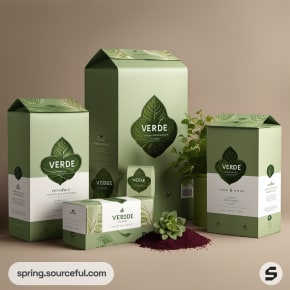 Green packaging with leaf designs and 'VERDE' text.