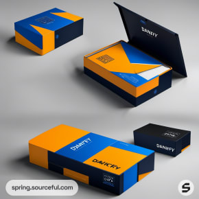 Blue and orange mailer boxes partially open, showing interior designs.