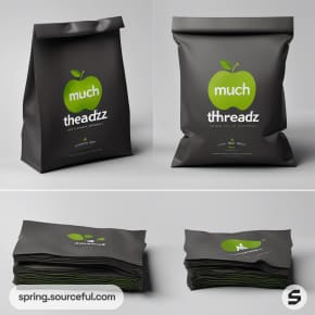 Dark gray folded paper bags with green apple motif.