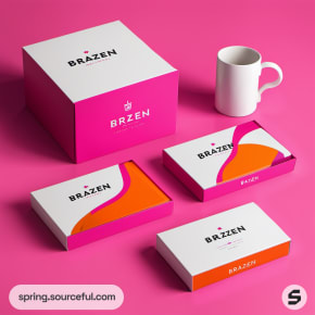 Playful packaging with white boxes on pink.