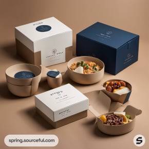 Food containers with blue and tan boxes