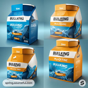 Four BULKING cans with blue and orange gradient design.