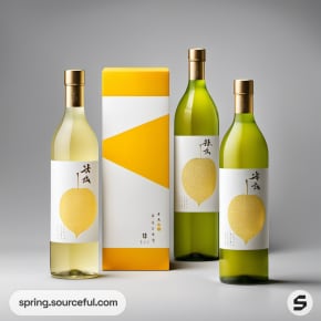 Three wine bottles with minimalist yellow label design