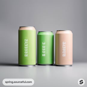 Three minimalist beer cans in green and beige shades.