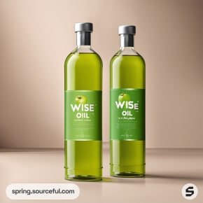 Transparent green bottles with minimalist apple labels.