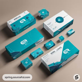 Various teal and white drone packages on beige background.