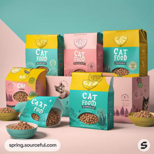 AI-Generated image of packaging for organic nutritious meat chunks cat food}