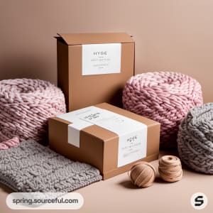 AI-Generated image of packaging for Handmade chunky knitted blankets}