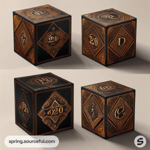 AI-Generated image of packaging for dungeons and dragons dice}